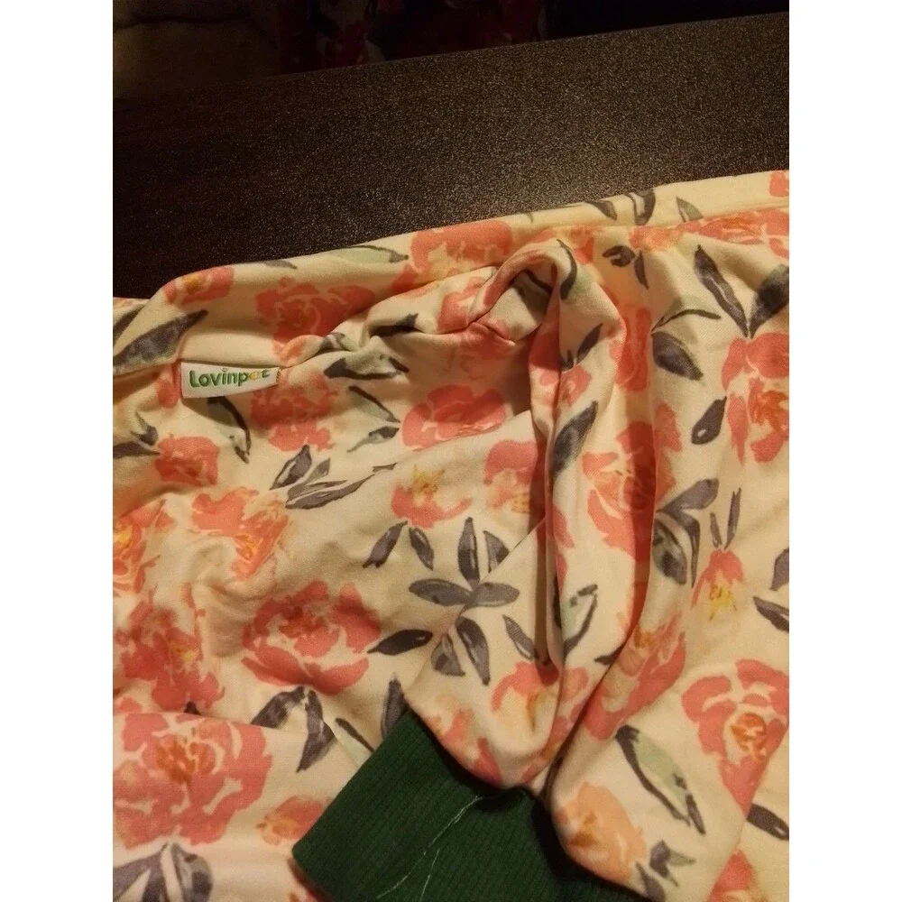 Lovinpet‎ Large Dog Pajamas Floral Print Pink Roses Green Trim Pitbull Pajamas